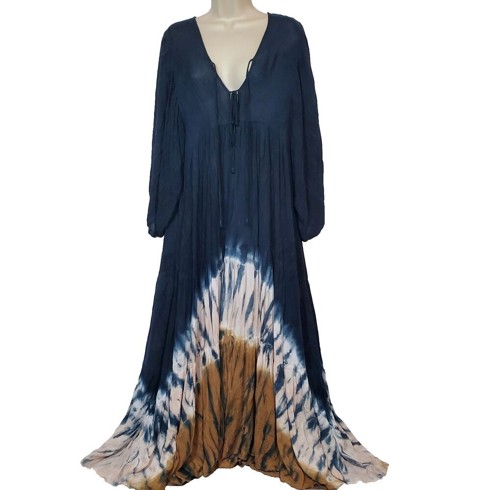 Young Fabulous & Broke Women’s Maxi Dress Small Blue Brown Boho Oversized "Dawn"